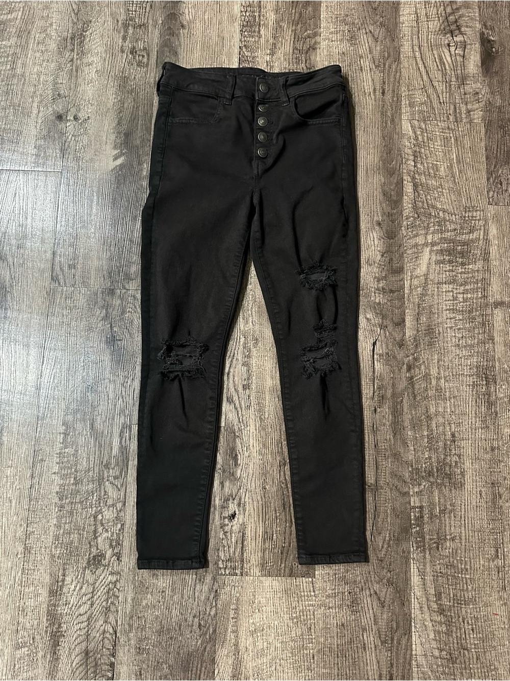 American Eagle Super High Rise Ripped Black Jeggings Size 2 X-Short